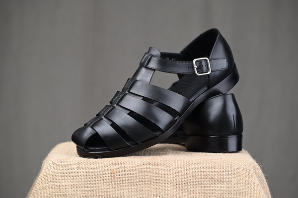 OS - TONKIN Gurkha Sandals (Black Calf) - CNES Shoemaker