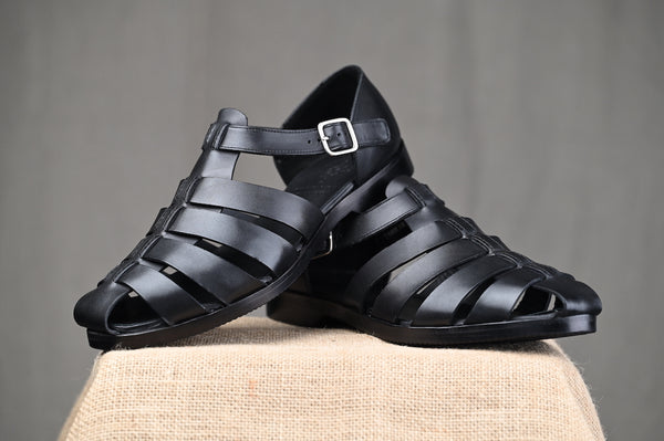 OS - TONKIN Gurkha Sandals (Black Calf) - CNES Shoemaker
